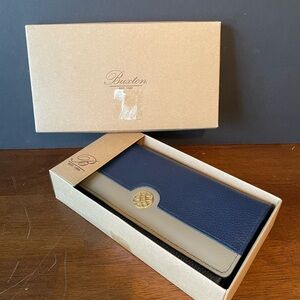 New Navy Leather Buxton Blue and Tan Wallet -New in Box